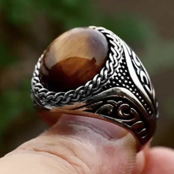 NEW silver tone zinc alloy imitation amber vintage style ring - Picture 3 of 3